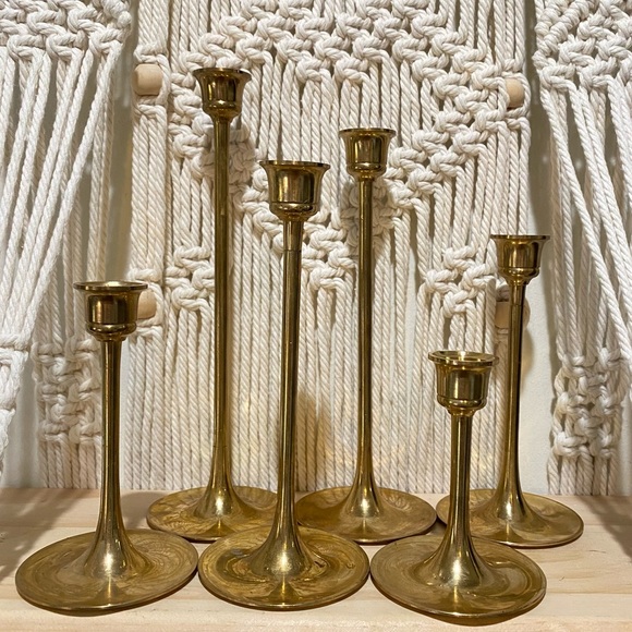 Vintage Set of 7 Brass Candlesticks Candle Holders